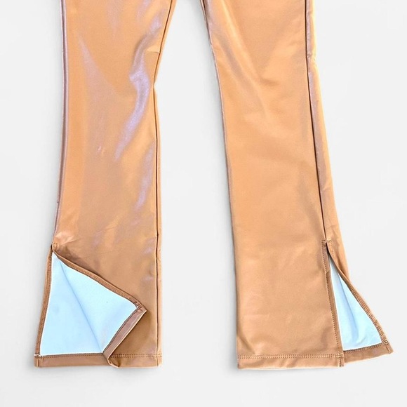 Shinestar High waist perfect fit skinny ankle leatherette pants tan small slit - Picture 2 of 5